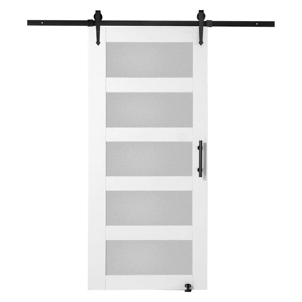 VEVOR Juego de herrajes y puertas de granero Sistema de puerta corredera, puerta corrediza de vidrio de madera de 1067 x 2134 mm Juego de puerta de granero silenciosa con guía de piso 8 en 1 y manija de puerta, panel de madera de abeto y vidrio esmerilado