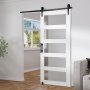 VEVOR Juego de herrajes y puertas de granero Sistema de puerta corredera, puerta corrediza de vidrio de madera de 1067 x 2134 mm Juego de puerta de granero silenciosa con guía de piso 8 en 1 y manija de puerta, panel de madera de abeto y vidrio esmerilado