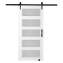 VEVOR Juego de herrajes y puertas de granero Sistema de puerta corredera, puerta corrediza de vidrio de madera de 1067 x 2134 mm Juego de puerta de granero silenciosa con guía de piso 8 en 1 y manija de puerta, panel de madera de abeto y vidrio esmerilado