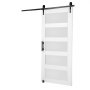 VEVOR Juego de herrajes y puertas de granero Sistema de puerta corredera, puerta corrediza de vidrio de madera de 1067 x 2134 mm Juego de puerta de granero silenciosa con guía de piso 8 en 1 y manija de puerta, panel de madera de abeto y vidrio esmerilado