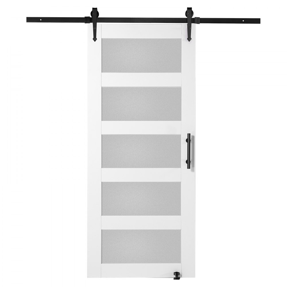 VEVOR Juego de herrajes y puertas de granero Sistema de puerta corrediza Puerta corrediza de vidrio de madera de 36" x 80" Juego de puerta de granero silenciosa con guía de piso 8 en 1 y manija de puerta Panel de abeto y sala de estar de vidrio esmerilado