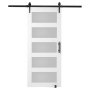 VEVOR Juego de herrajes y puertas de granero Sistema de puerta corrediza Puerta corrediza de vidrio de madera de 36" x 80" Juego de puerta de granero silenciosa con guía de piso 8 en 1 y manija de puerta Panel de abeto y sala de estar de vidrio esmerilado