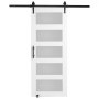 VEVOR Juego de herrajes y puertas de granero, sistema de puerta corredera, puerta corrediza de vidrio de madera de 762 x 2134 mm, juego de puerta de granero silenciosa con guía de piso 8 en 1 y manija de puerta, panel de madera de abeto y vidrio esmerilado, sala de estar