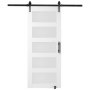 VEVOR Juego de herrajes y puertas de granero, sistema de puerta corredera, puerta corrediza de vidrio de madera de 762 x 2134 mm, juego de puerta de granero silenciosa con guía de piso 8 en 1 y manija de puerta, panel de madera de abeto y vidrio esmerilado, sala de estar
