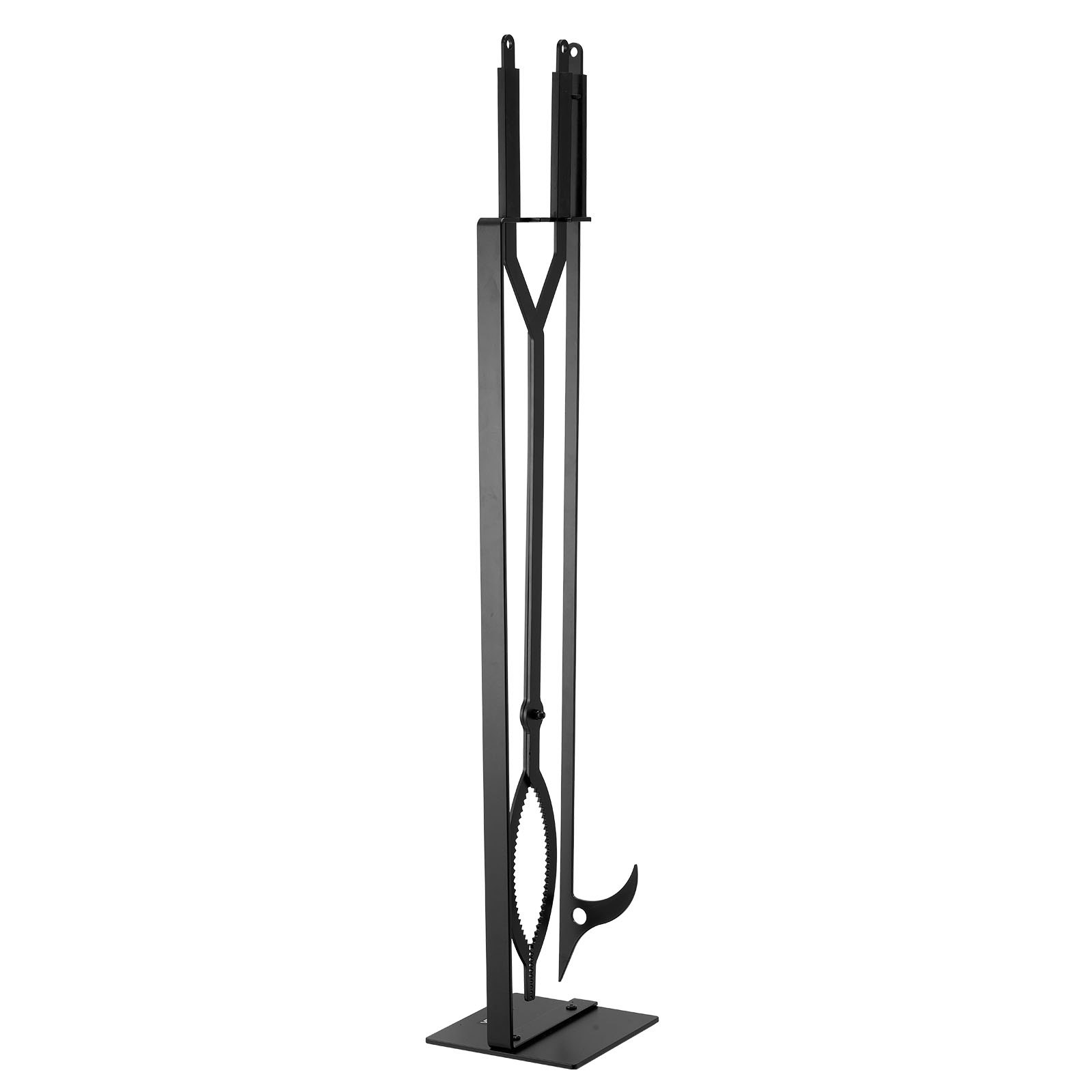 VEVOR Juego de Herramientas para Chimenea, 3 Piezas, con Soporte, Pinzas y Atizador, Hierro Forjado, para Fogatas en el Patio, Interior y Exterior, Color Negro, en Forma C, 1050 x 185 x 185 mm