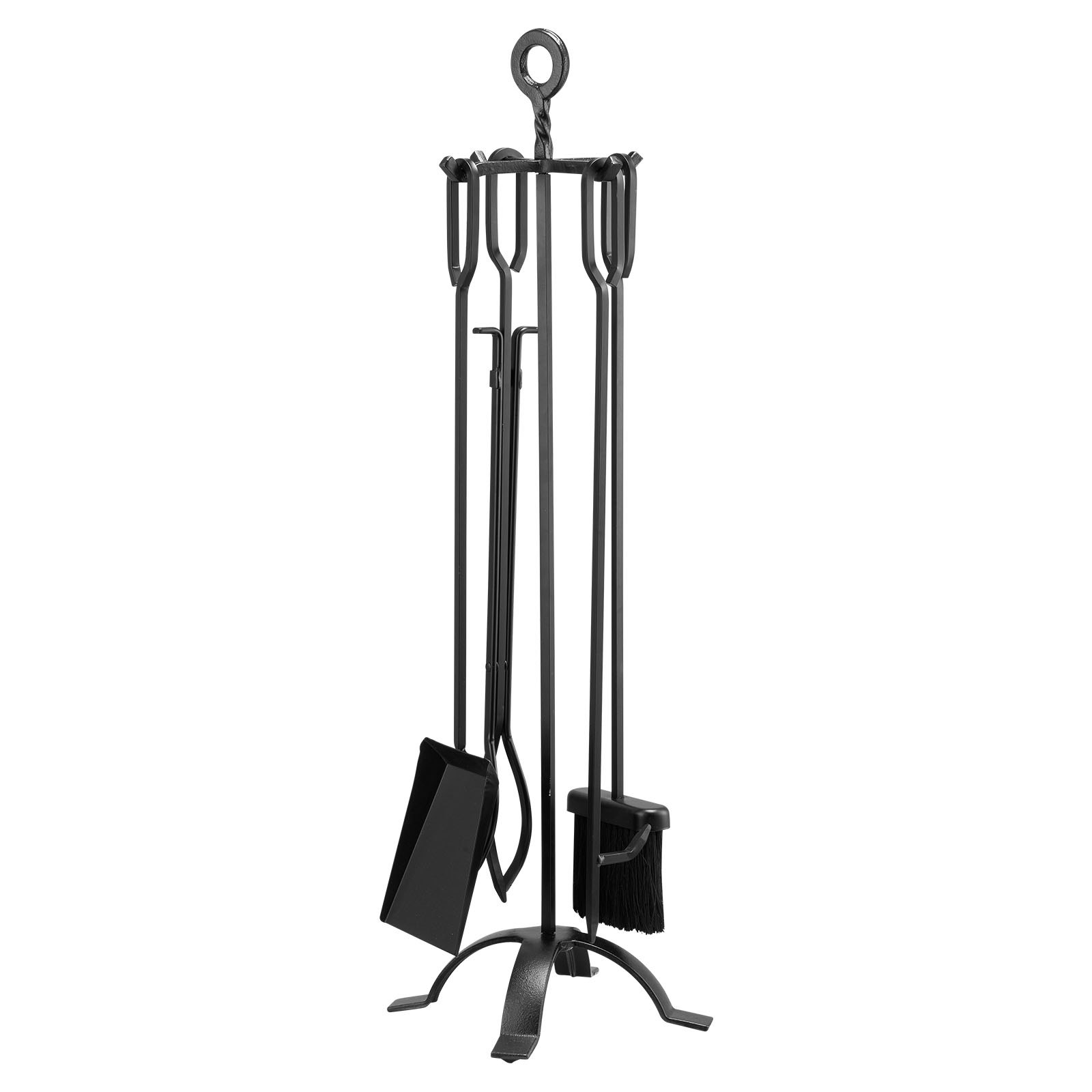 VEVOR Juego de Herramientas para Chimenea, 5 Piezas, Soporte de Cuatro Puntas, Pinzas, Pala para Cenizas, Cepillo, Atizador, Accesorio de Hierro Forjado para Fogatas, Negro, 230 x 230 x 840 mm