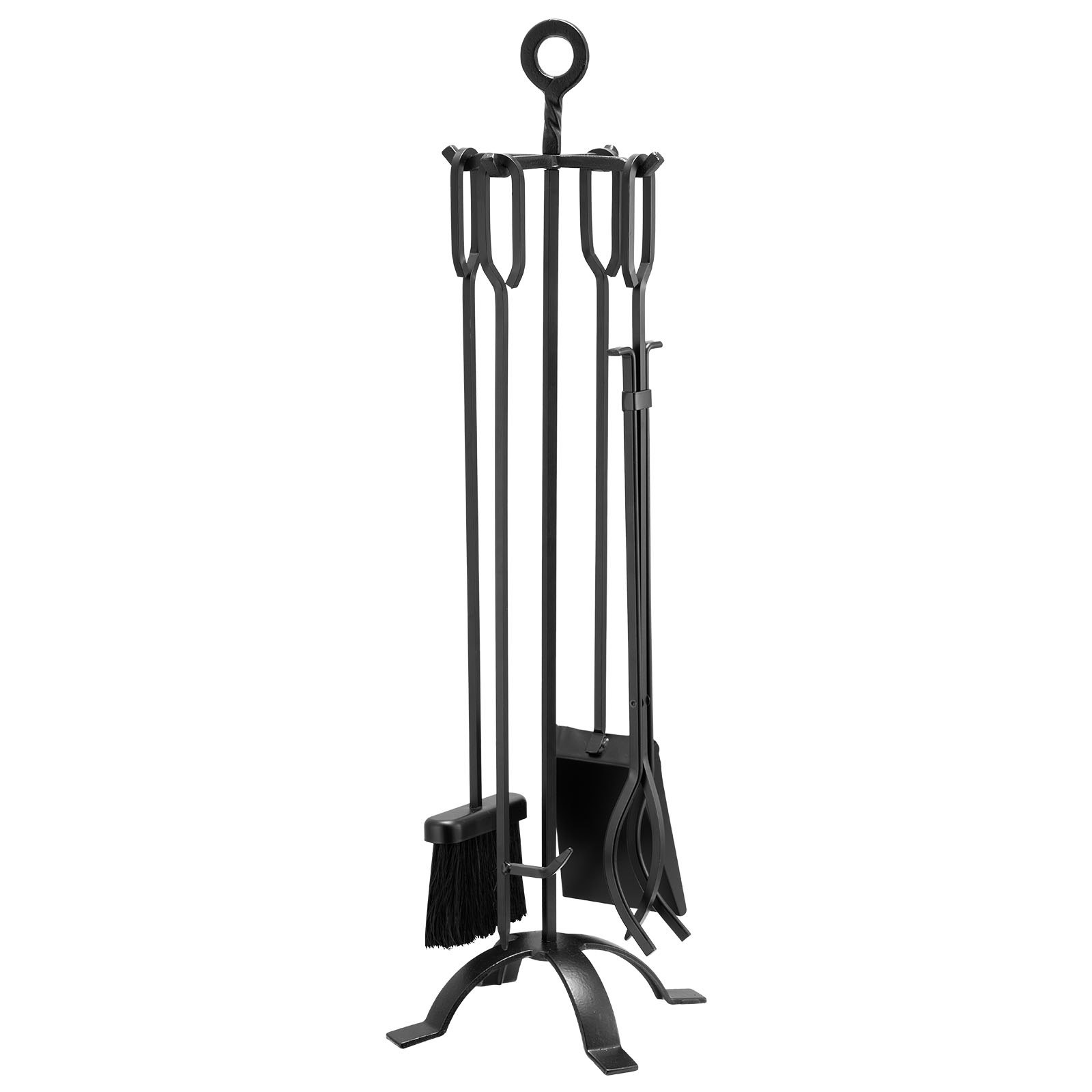 VEVOR Juego de Herramientas para Chimenea, 5 Piezas, Soporte de Cuatro Puntas, Pinzas, Pala para Cenizas, Cepillo, Atizador, Accesorio de Hierro Forjado para Fogatas, Negro, 230 x 230 x 840 mm