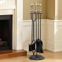 VEVOR Juego de 5 Herramientas para Chimenea de Hierro Forjado, con Soporte de Cinco Puntas, Pinzas, Pala para Cenizas, Cepillo y Atizador, Interior y Exterior, Negro y Latón, 770 x 225 x 225 mm