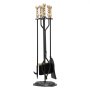 VEVOR Juego de 5 Herramientas para Chimenea de Hierro Forjado, con Soporte de Cinco Puntas, Pinzas, Pala para Cenizas, Cepillo y Atizador, Interior y Exterior, Negro y Latón, 770 x 225 x 225 mm