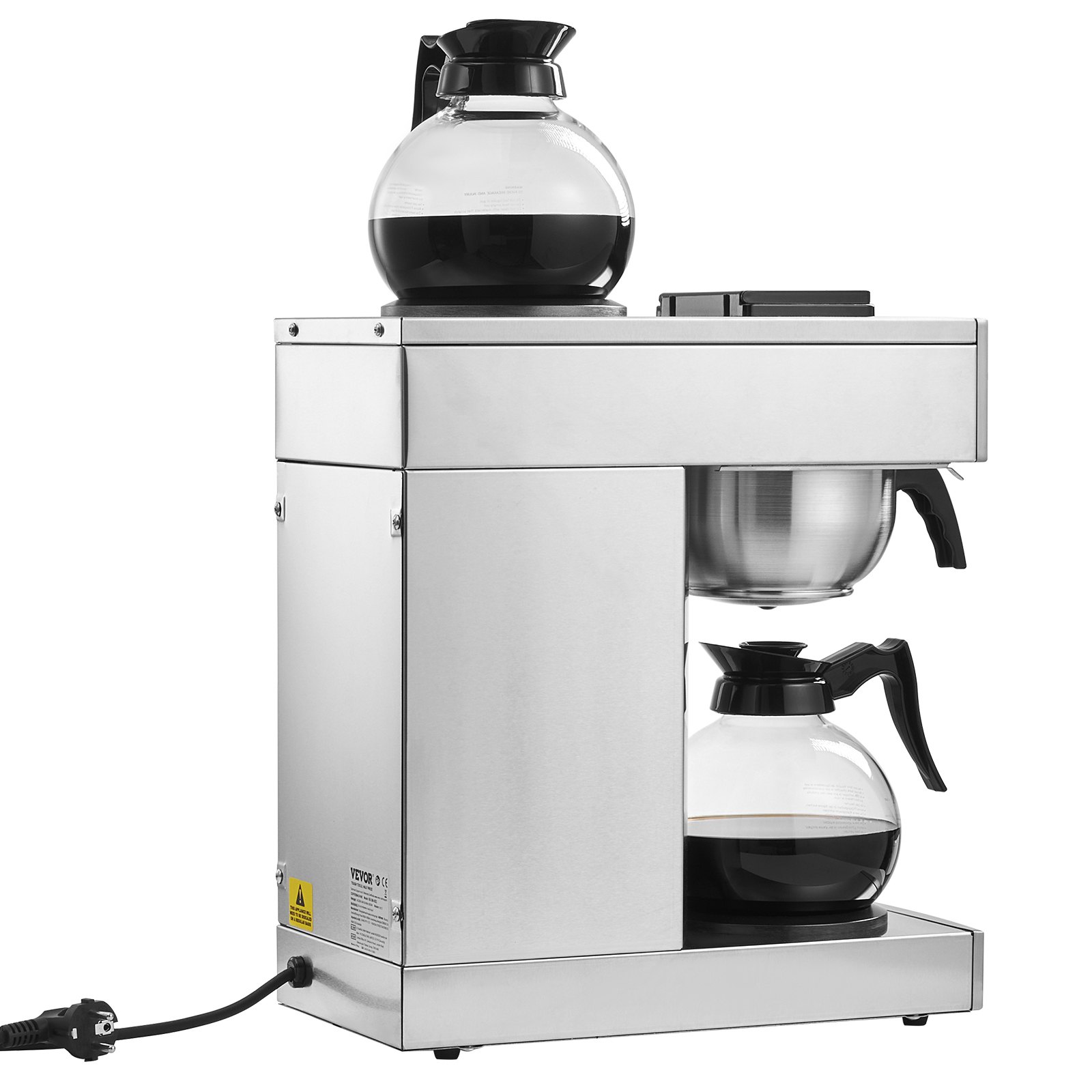 VEVOR Commercial Filter Coffee Machine, 12-Cup Coffee Maker with 2 Glass Carafes & 2 Warming Plates, Stainless Steel Pour-Over Coffee Machine for Restaurants, Offices, and Cafes