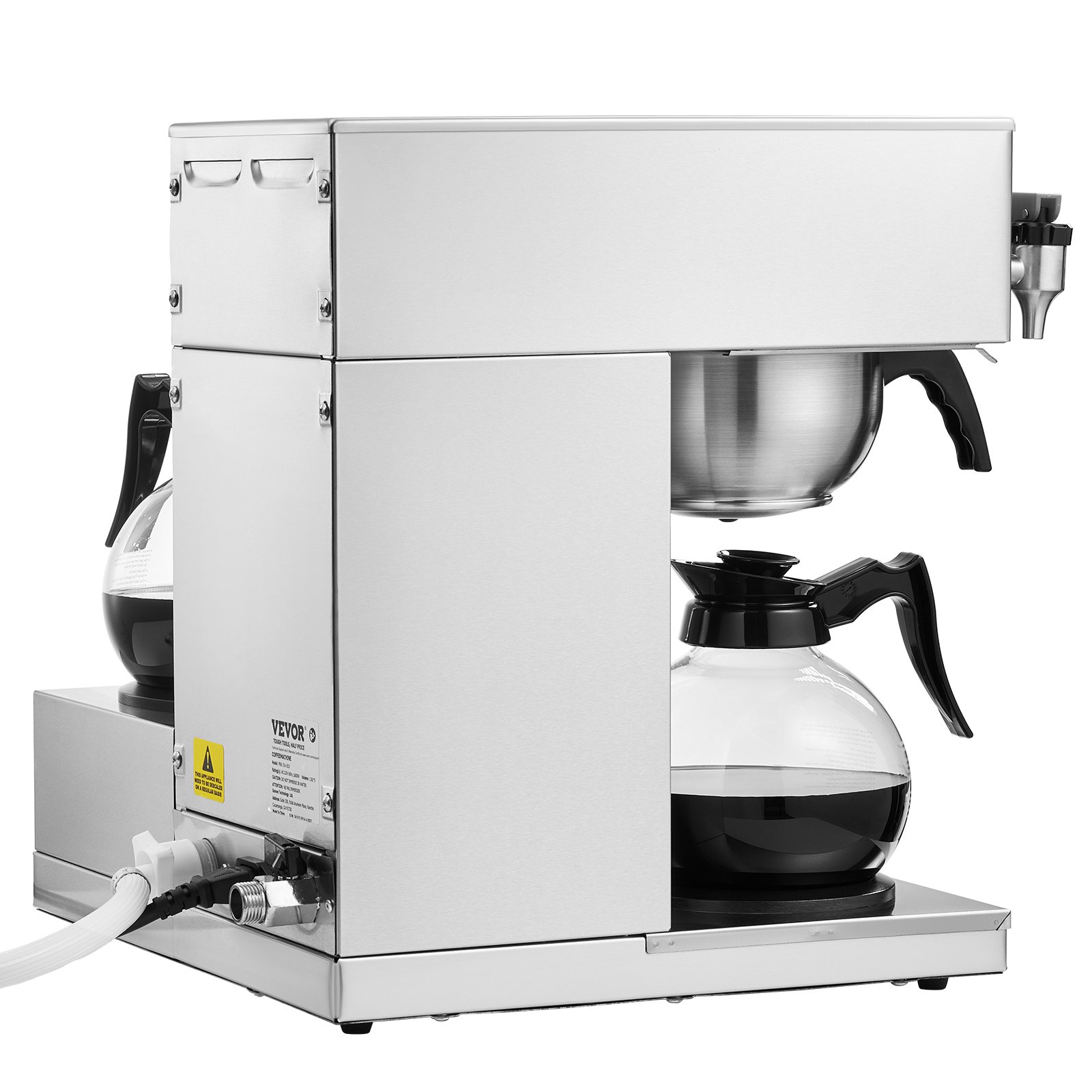 VEVOR Cafetera de Goteo Comercial de 12 Tazas Cafetera con 3 Jarras de Vidrio 1,8 L y 3 Placas Calentadoras Cafetera de Acero Inoxidable para Restaurante, Oficina, Cafetería, 405 x 405 x 460 mm