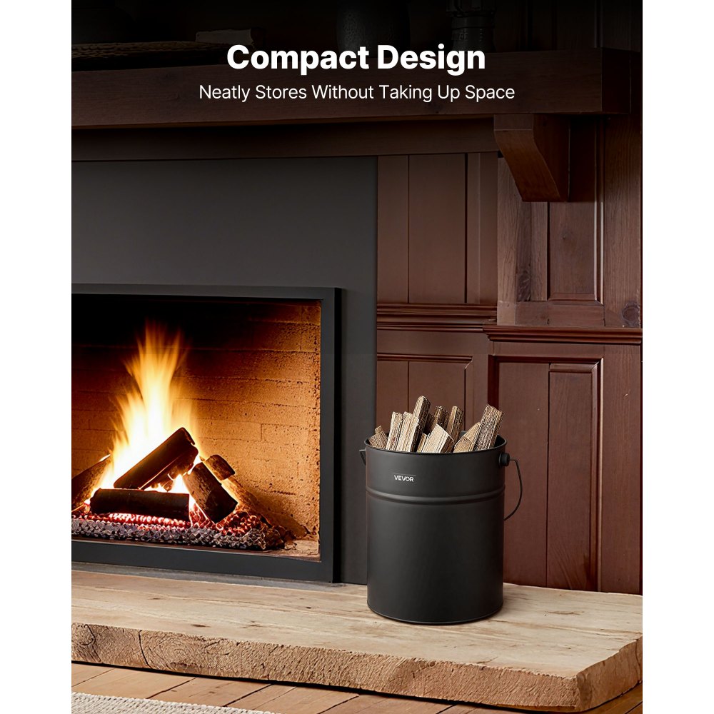 VEVOR Cubo de Cenizas con Tapa 4 en 1, Incluye Cubo para Carbón, Pala, Escoba y Guantes, Capacidad de 15 L para Chimeneas, Fogatas y Estufas de Leña, Acero al Carbono, Color Negro, 254 x 305 mm