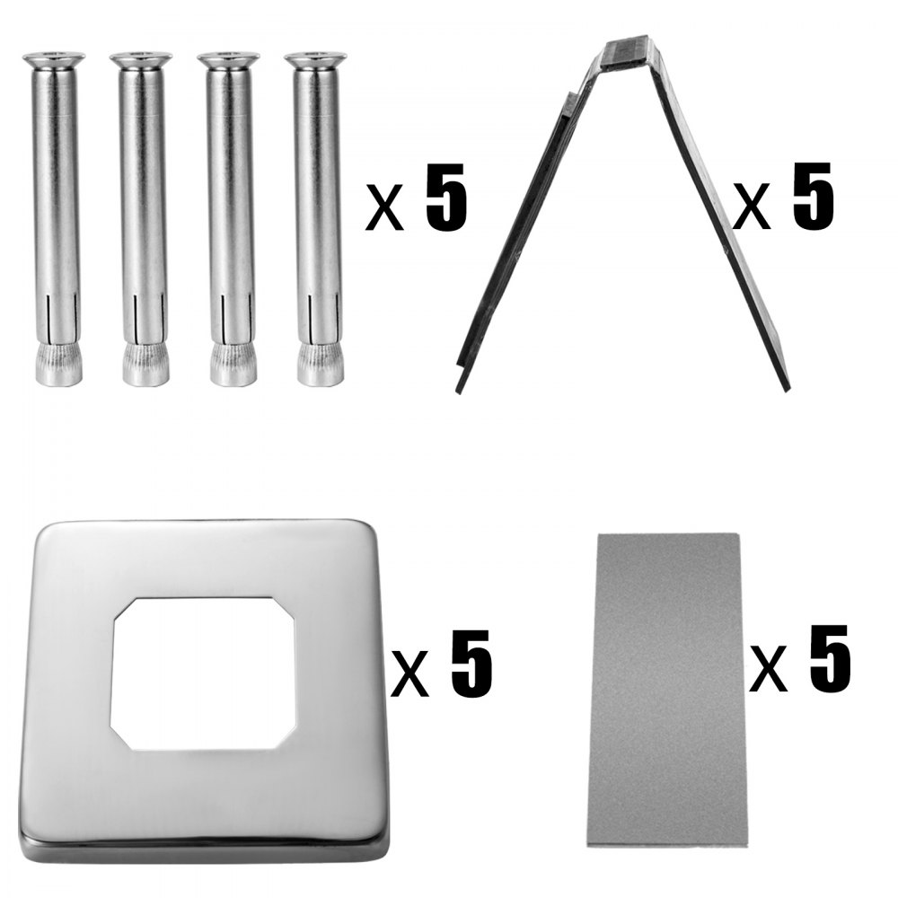 Vevor Barandillas De Cristal Acero Inoxidable 5 Pcs 97 X 97 X 160mm Para Piscina