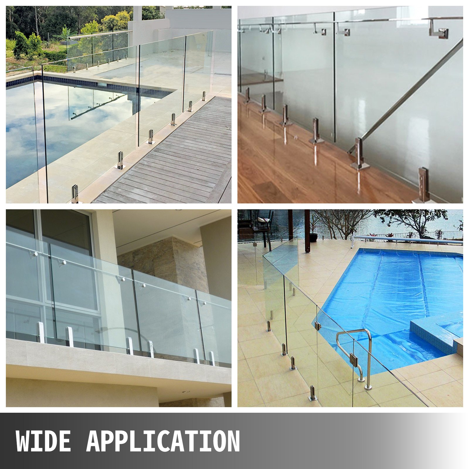 Vevor Barandillas De Cristal Acero Inoxidable 5 Pcs 97 X 97 X 160mm Para Piscina