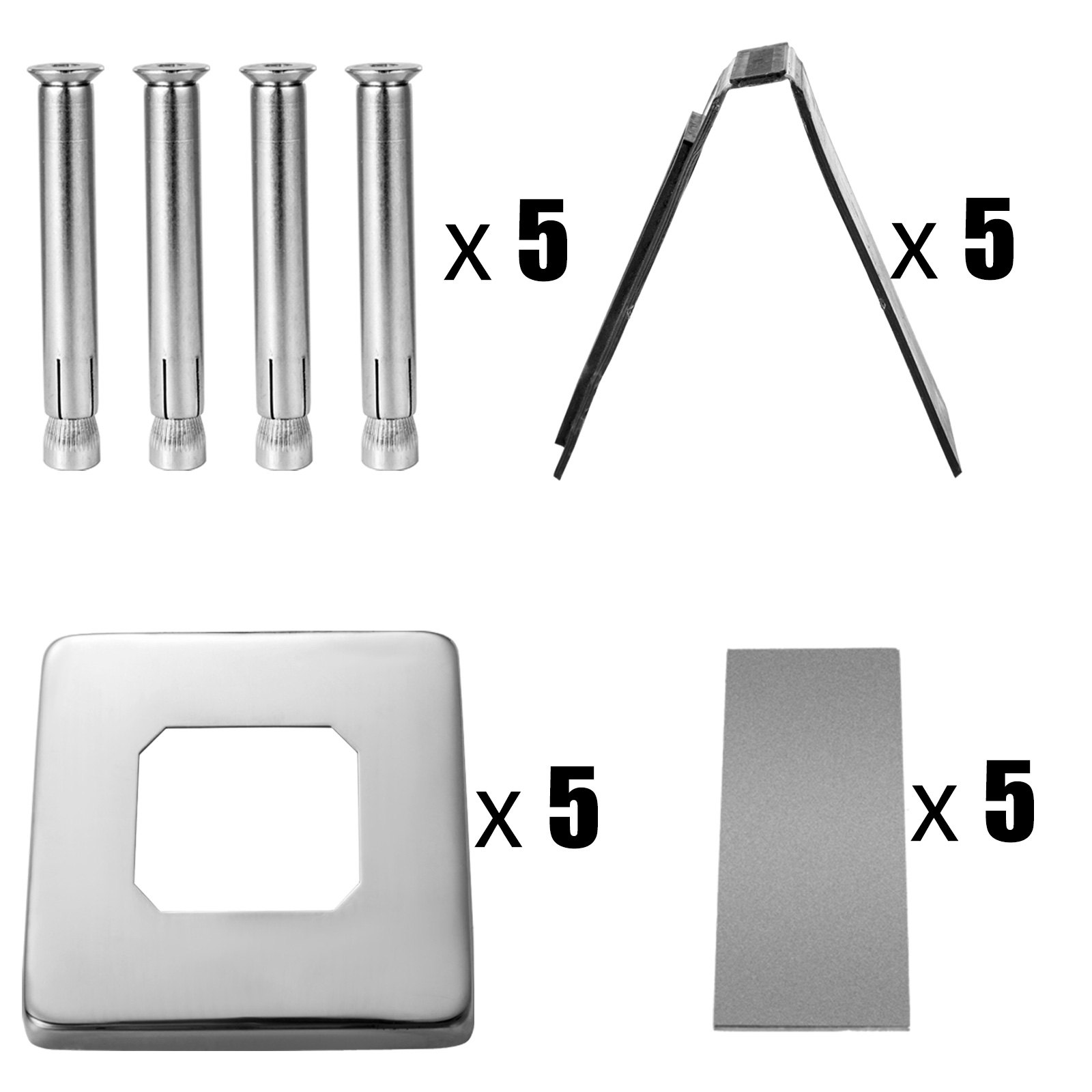 Vevor Barandillas De Cristal Acero Inoxidable 5 Pcs 97 X 97 X 160mm Para Piscina