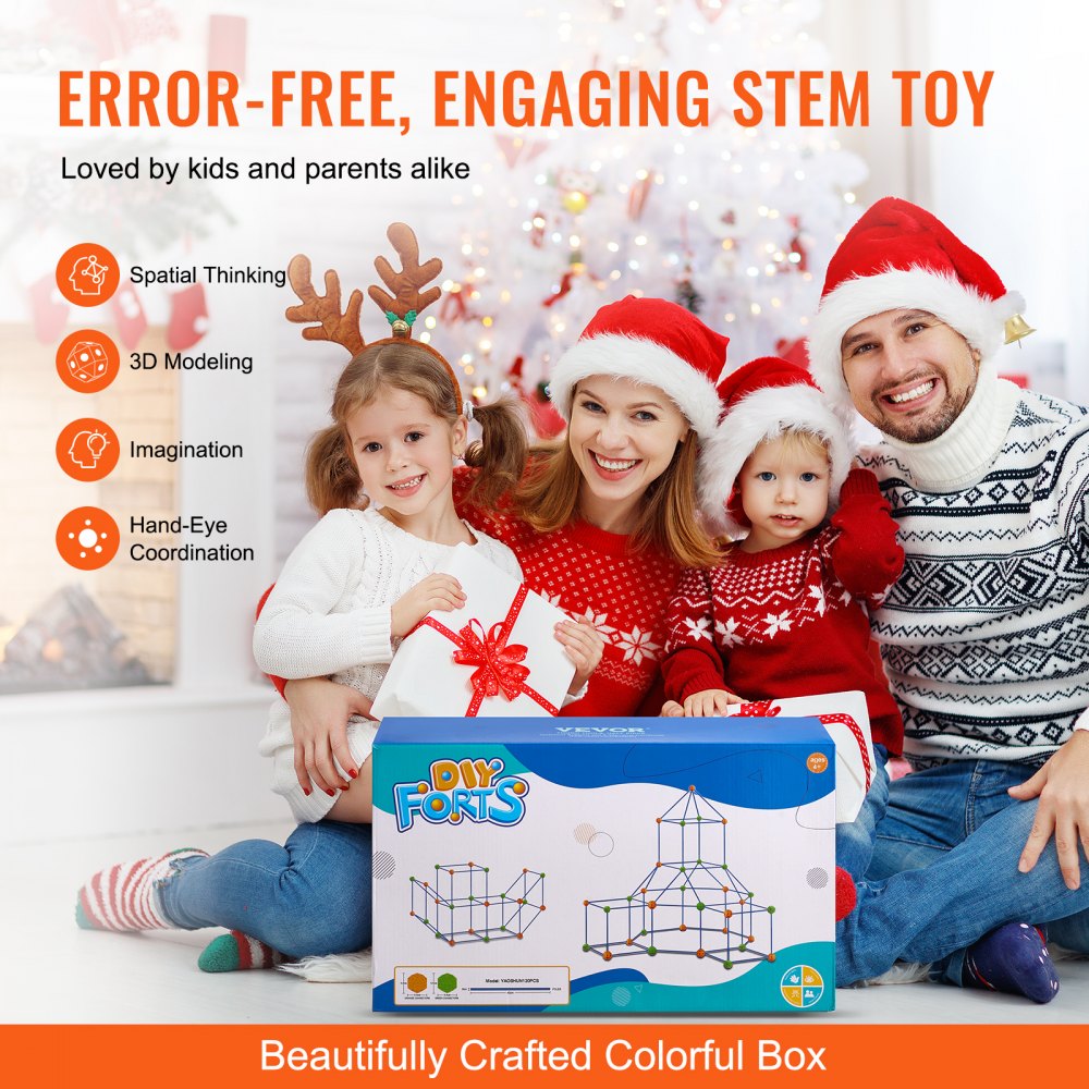 VEVOR - Kit de construcción de fortalezas para niños, 120 piezas de juguetes de construcción STEM, regalo educativo para niños y niñas de 4, 5, 6, 7 y 8 años en adelante, juego de construcción de carpas para interiores y exteriores con 80 varillas y 40 bolas