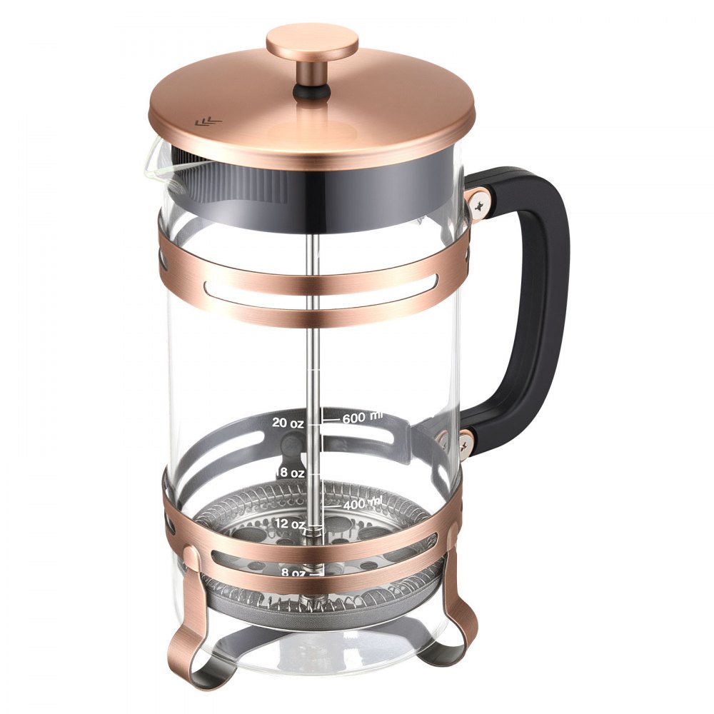 VEVOR Cafetera Francesa de Vidrio de Borosilicato 1 L, con Filtro de Acero Inoxidable, Tetera Francesa Grande, para Café Frío, para Camping, Viajes, Hogar y Cocina, Cobre, 170 x 105 x 215 mm