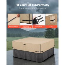 VEVOR Cubierta para Bañera de Exterior 2160 x 2160 x 508 mm Cubierta de Bañera Cuadrada Resistente a la Intemperie Funda para Piscinas de Tejido Oxford 600D Resistencia al Desgarro de 950 N, Marrón