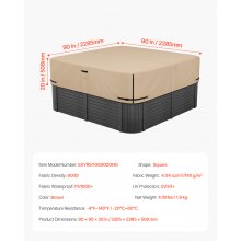 VEVOR Cubierta para Bañera de Exterior 2285 x 2285 x 508 mm Cubierta de Bañera Cuadrada Resistente a la Intemperie Funda para Piscinas de Tejido Oxford 600D Resistencia al Desgarro de 950 N, Marrón