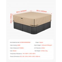 VEVOR Cubierta para Jacuzzi de Exterior 2413 x 2413 x 508 mm Cubierta de Bañera Cuadrada Resistente a la Intemperie Funda para Piscinas de Tejido Oxford 600D Resistencia al Desgarro de 950 N, Marrón
