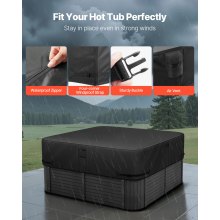VEVOR Cubierta para Jacuzzi de Exterior 2030 x 2030 x 508 mm Cubierta de Bañera Cuadrada Resistente a la Intemperie Funda para Piscinas de Tejido Oxford 600D Resistencia al Desgarro de 950 N, Negro