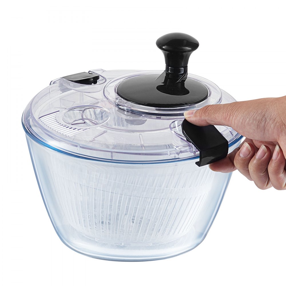 VEVOR Limpiador de Ensaladas de Vidrio de 4,5 L, Lavadora de Frutas y Verduras, Secadora Manual con Tapa de Vidrio para Verduras, Hierbas, Bayas, Frutas, Sin BPA, Limpiador de Tazones para Verduras