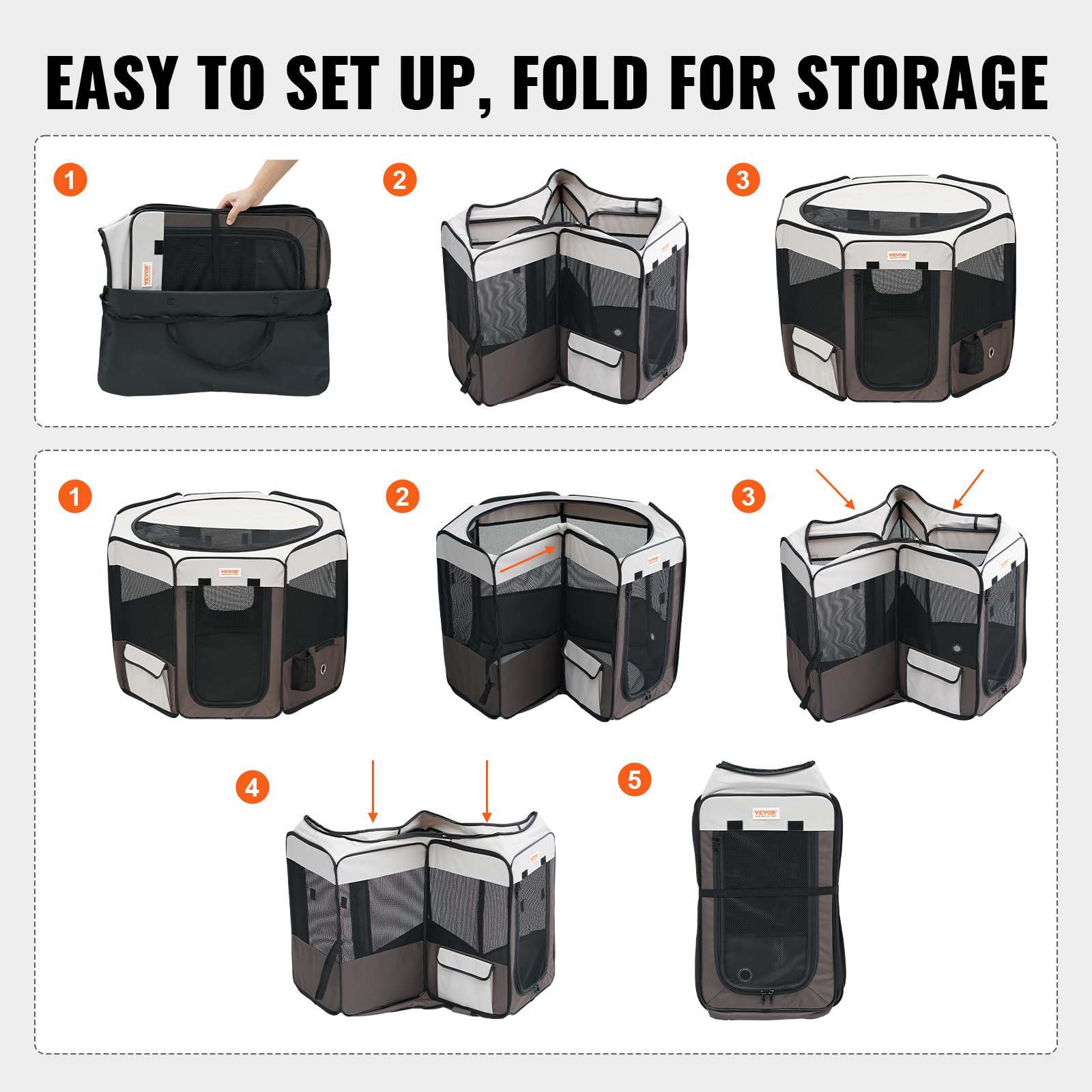 VEVOR Parque Infantil Portátil para Perros 914x914x584 mm Parque Infantil Plegable para Cachorros y Gatos Cremallera de Tela Oxford Impermeable 600D para Viajes, Camping, Actividades al Aire Libre