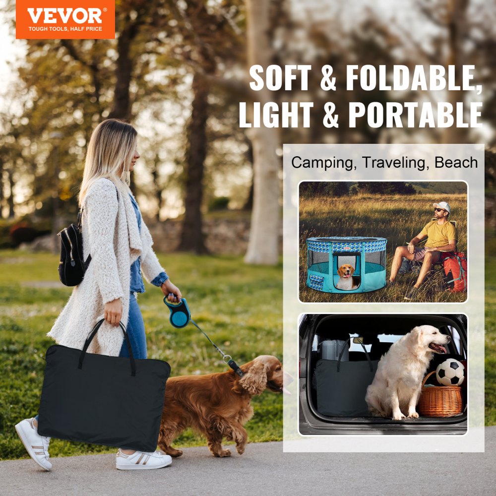 VEVOR Foldable Puppy Playpen 1117 x 1117 x 609 mm Puppy Run Pet Playpen 13 x 5 cm Folding Bowl Dog Playpen 600D Oxford Fabric Dog Playpen Outdoor Enclosure for Small and Medium Pets