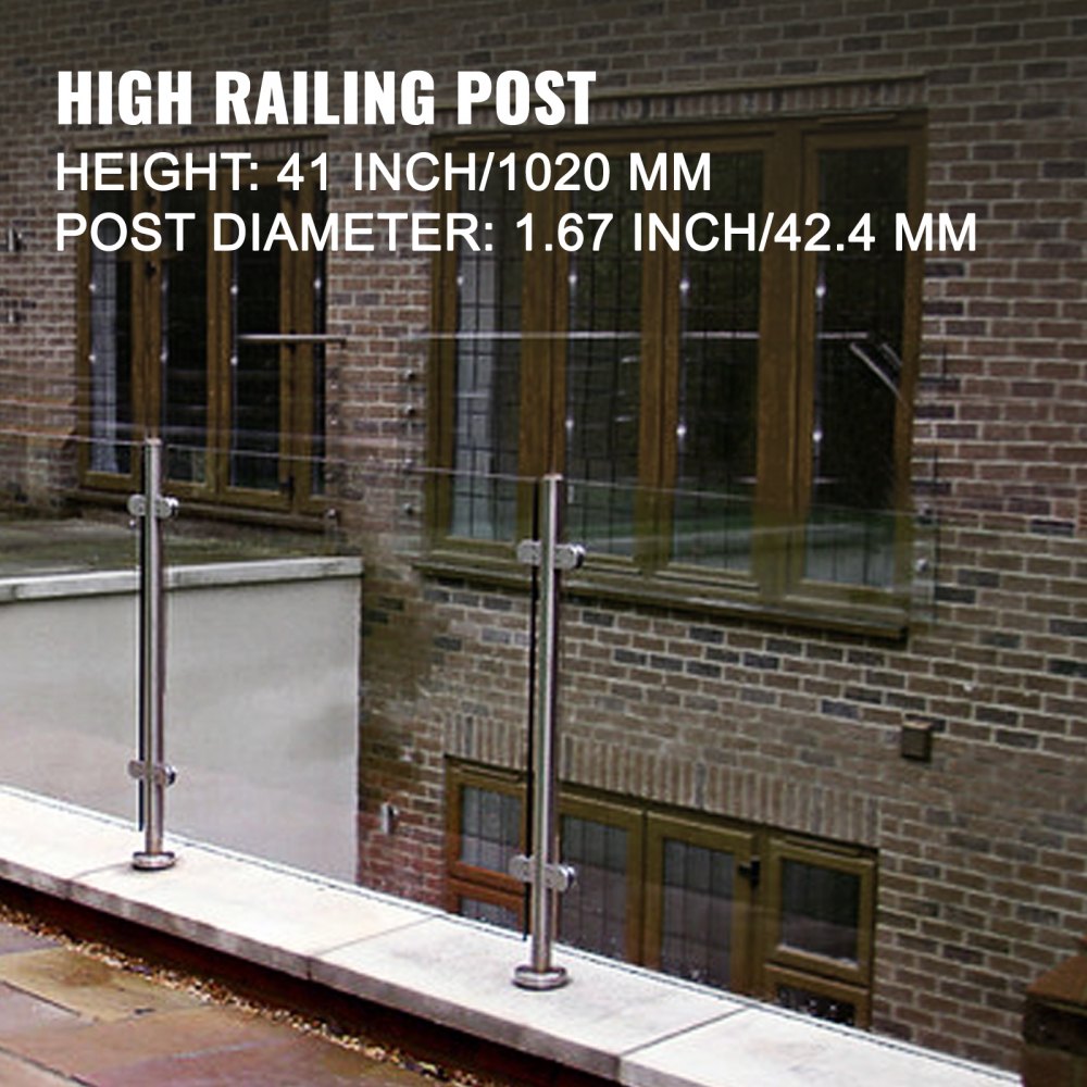 Vevor Columna Mediano Barandilla De Cristal Acero Altura De 102 Cm 4 Abrazaderas
