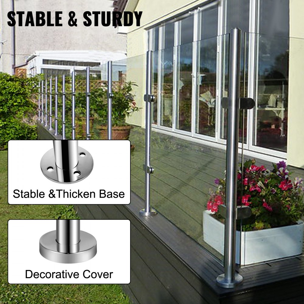 Vevor Columna Mediano Barandilla De Cristal Acero Altura De 102 Cm 4 Abrazaderas