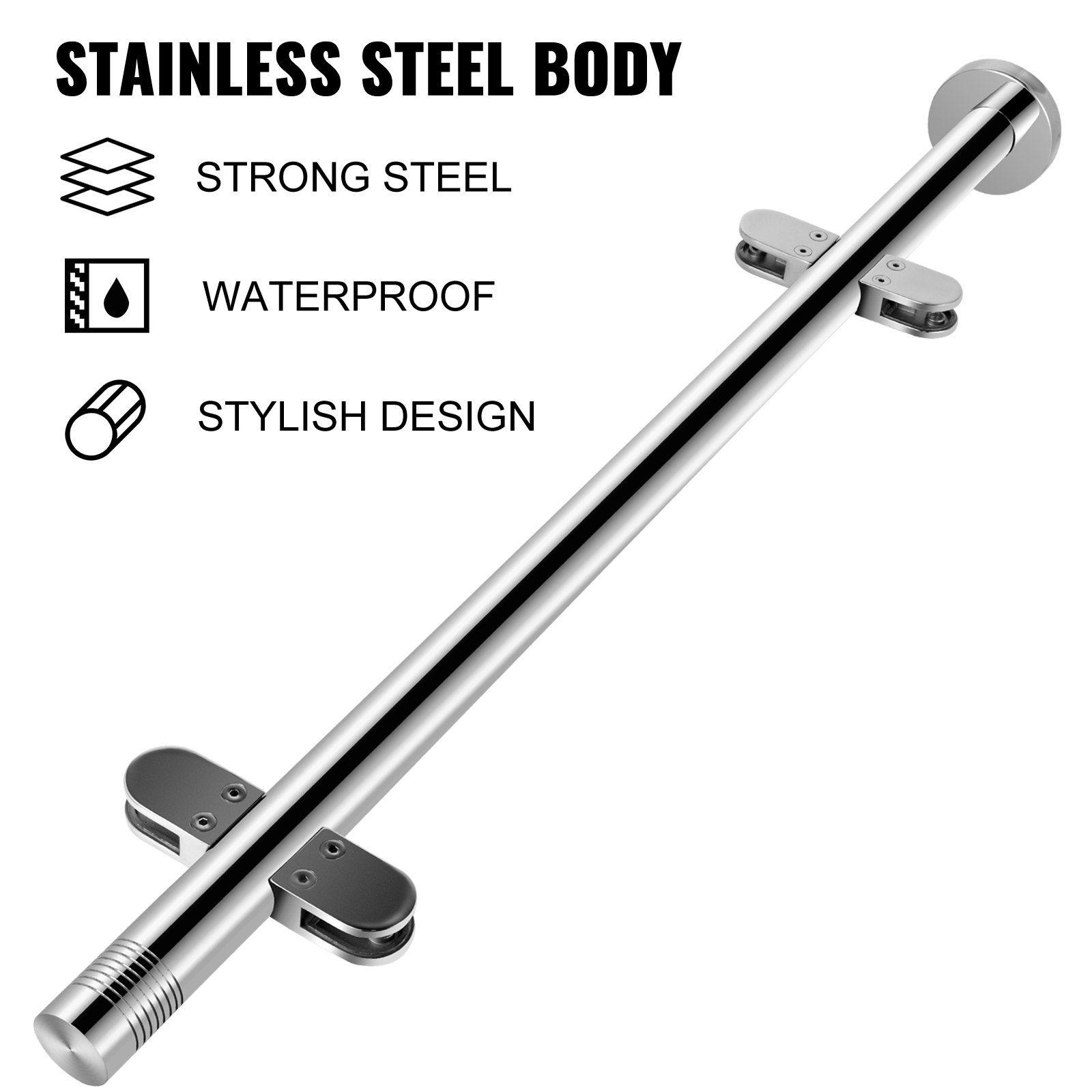 Vevor Columna Mediano Barandilla De Cristal Acero Altura De 102 Cm 4 Abrazaderas