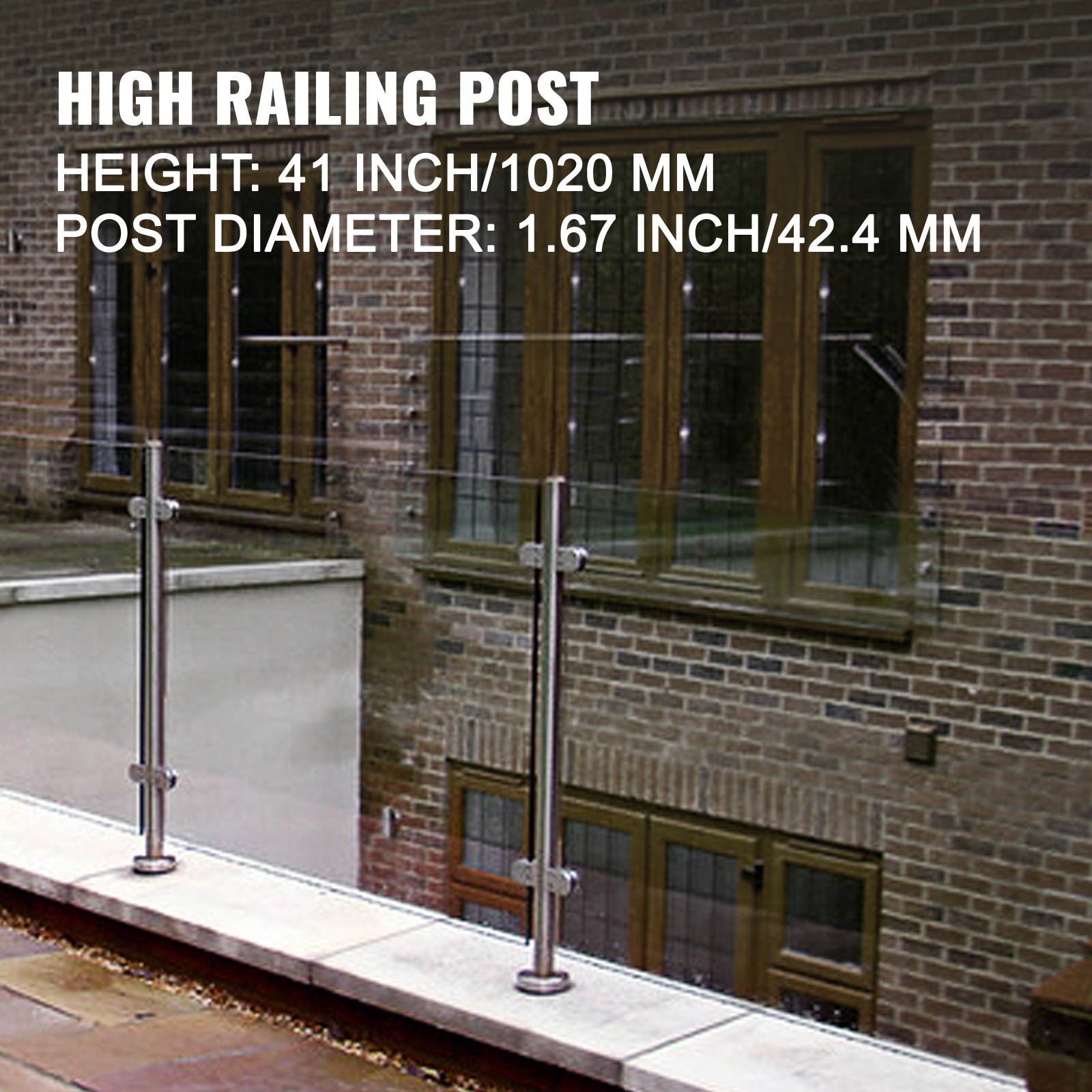 Vevor Columna Mediano Barandilla De Cristal Acero Altura De 102 Cm 4 Abrazaderas