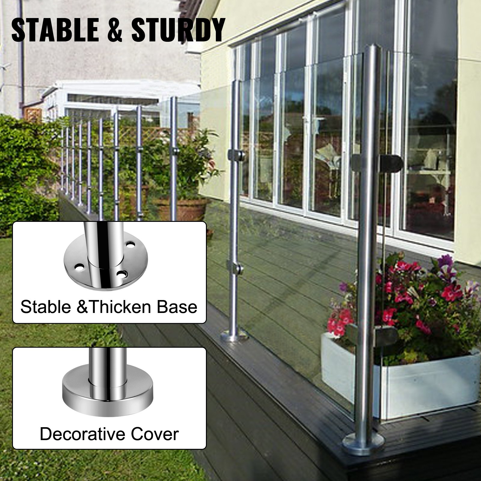 Vevor Columna Mediano Barandilla De Cristal Acero Altura De 102 Cm 4 Abrazaderas