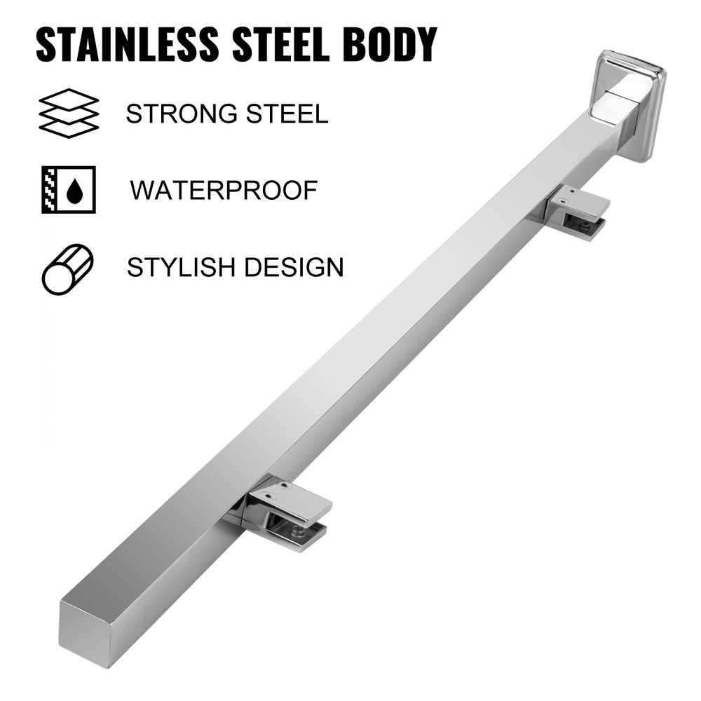 Vevor Escalera De Barandilla De Cristal Acero Altura De 98 Cm Con 2 Abrazaderas