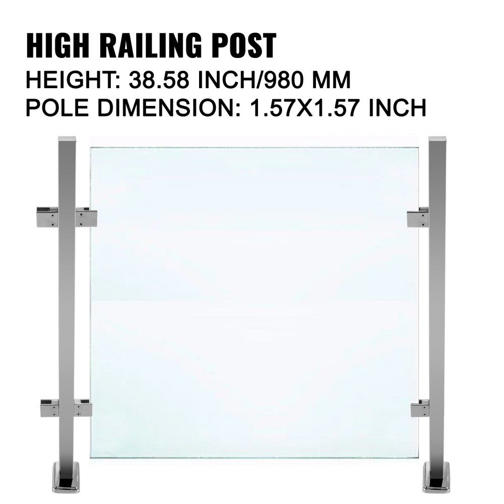 Vevor Escalera De Barandilla De Cristal Acero Altura De 98 Cm Con 2 Abrazaderas