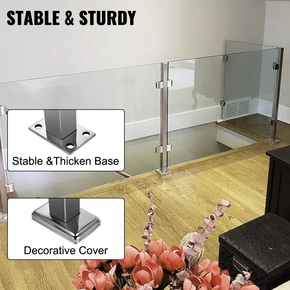 Vevor Escalera De Barandilla De Cristal Acero Altura De 98 Cm Con 2 Abrazaderas