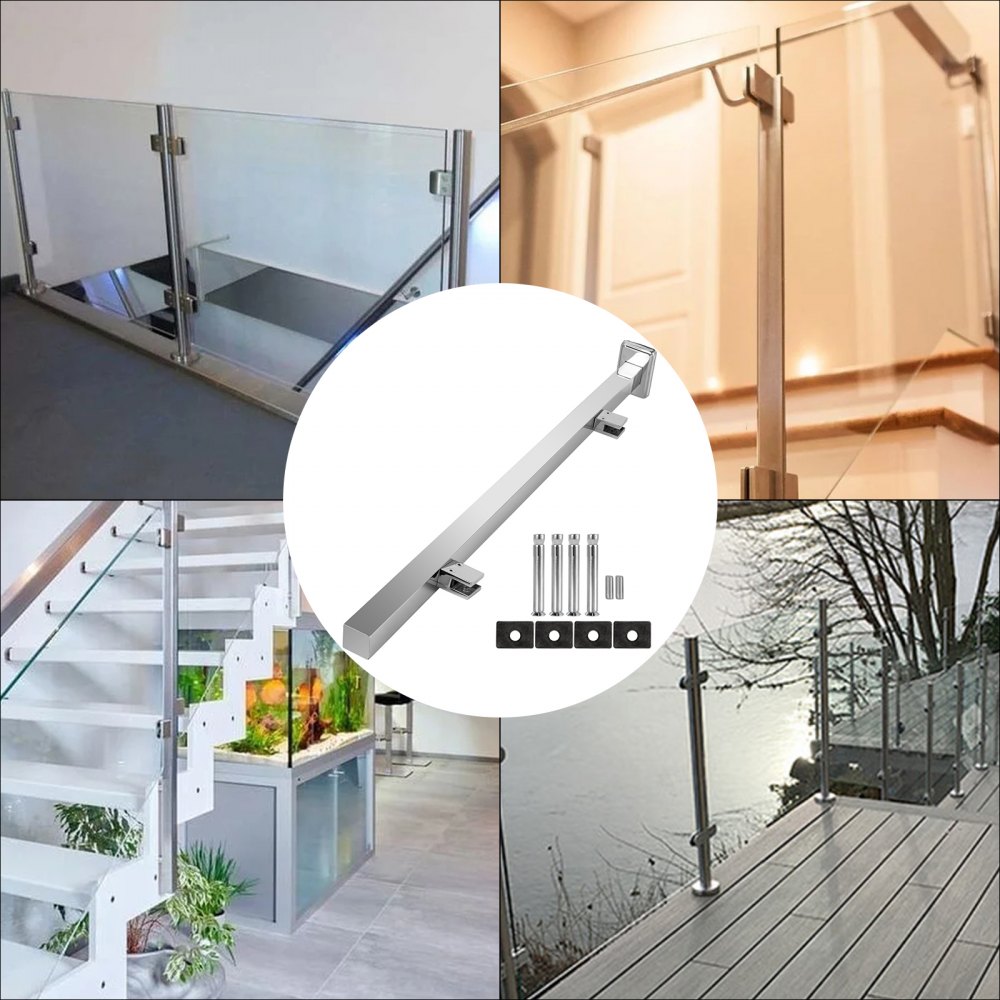 Vevor Escalera De Barandilla De Cristal Acero Altura De 98 Cm Con 2 Abrazaderas