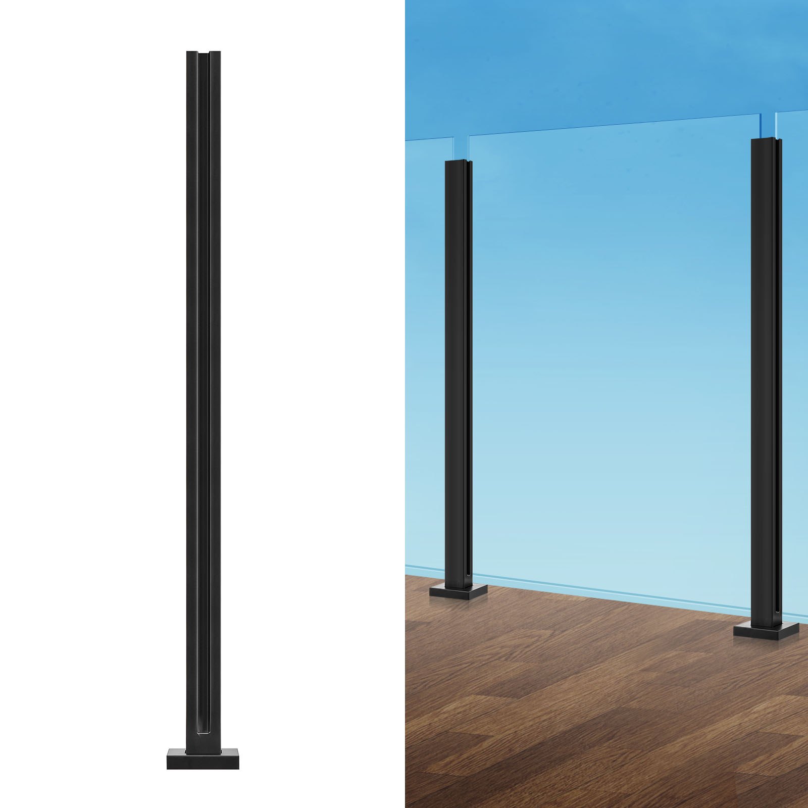 VEVOR Abrazadera de vidrio, soporte de barandilla de vidrio de 41.34 "de altura para vidrio templado de 0.39" -0.47 "de espesor, abrazadera de montaje de vidrio de acero inoxidable 304, soporte de estante de vidrio para balcón, jardín, cubierta, escalera, negro