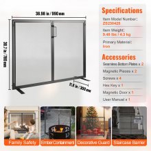VEVOR Pantalla para Chimenea 1 Panel Salvachispas para Chimenea de Hierro 99x78 cm Resistente con Puerta Mosquitera Independiente Instalación Simple para Sala Decoración Moderna del Hogar, Negro