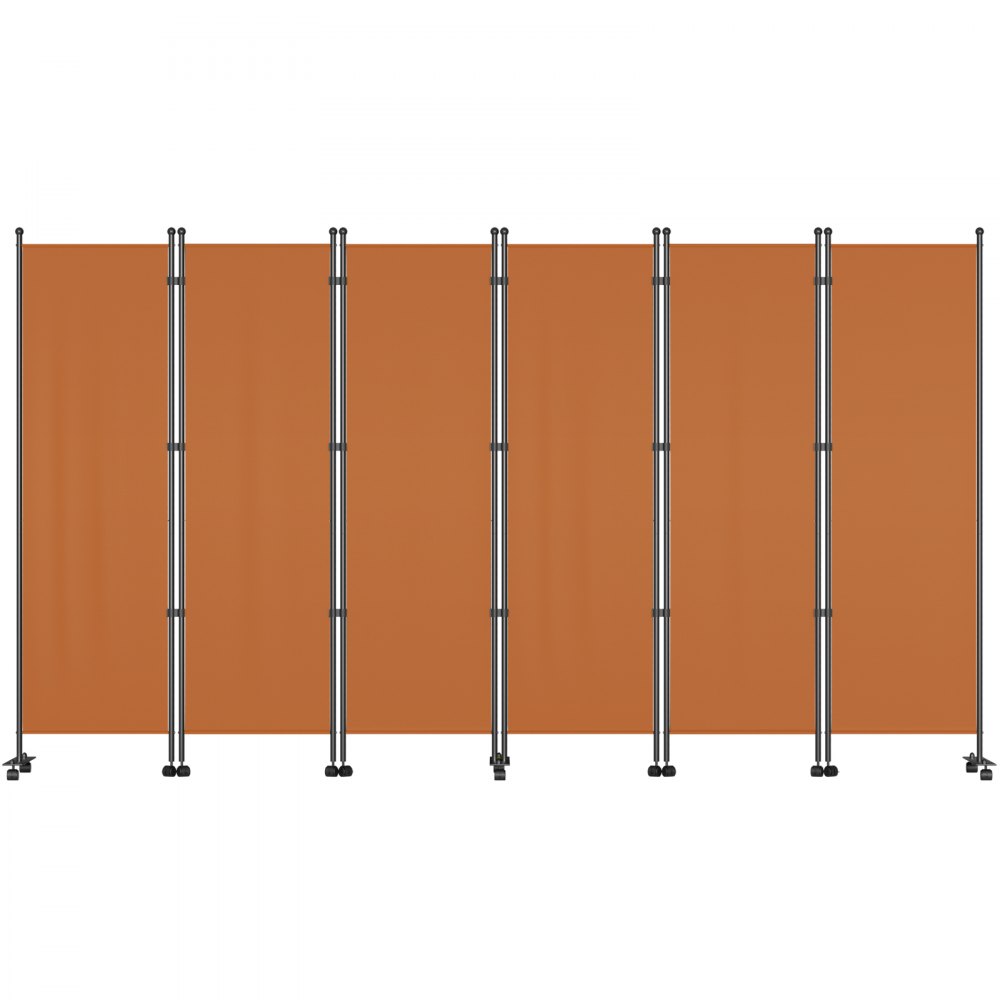 Biombo VEVOR en color naranja con barras metálicas regulables, ideal para crear privacidad y delimitar espacios.
