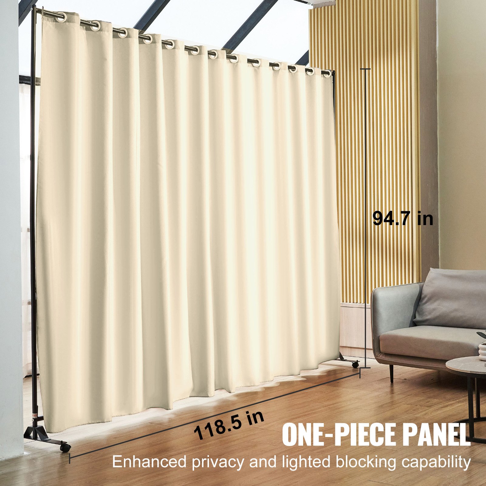 VEVOR Biombo Separador de 301 x 30 x 240,5 cm Separador de Ambientes de Poliéster con Soporte Móvil Pantalla de Privacidad con Ruedas para Oficina, Hospital, Dormitorio, Comedor, Estudio, Color Negro