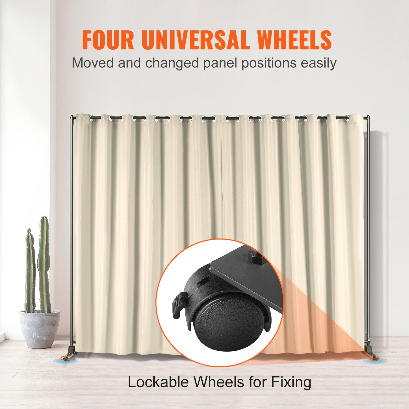 VEVOR Biombo Separador de 301 x 30 x 240,5 cm Separador de Ambientes de Poliéster con Soporte Móvil Pantalla de Privacidad con Ruedas para Oficina, Hospital, Dormitorio, Comedor, Estudio, Color Negro