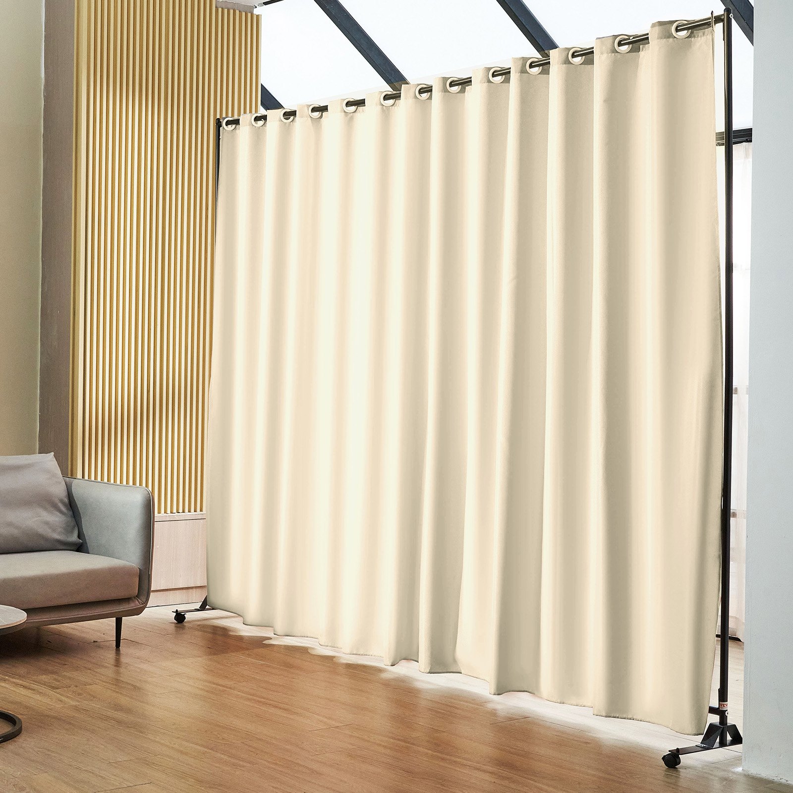 VEVOR Biombo Separador de 301 x 30 x 240,5 cm Separador de Ambientes de Poliéster con Soporte Móvil Pantalla de Privacidad con Ruedas para Oficina, Hospital, Dormitorio, Comedor, Estudio, Color Negro