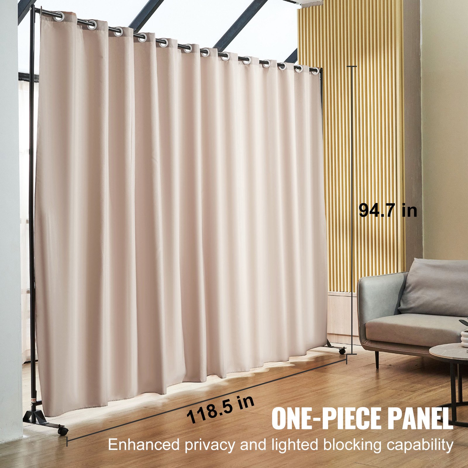 VEVOR Biombo Separador de 301 x 30 x 240,5 cm Separador de Ambientes de Poliéster con Soporte Móvil Pantalla de Privacidad con Ruedas para Oficina, Hospital, Dormitorio, Comedor, Estudio, Color Caqui
