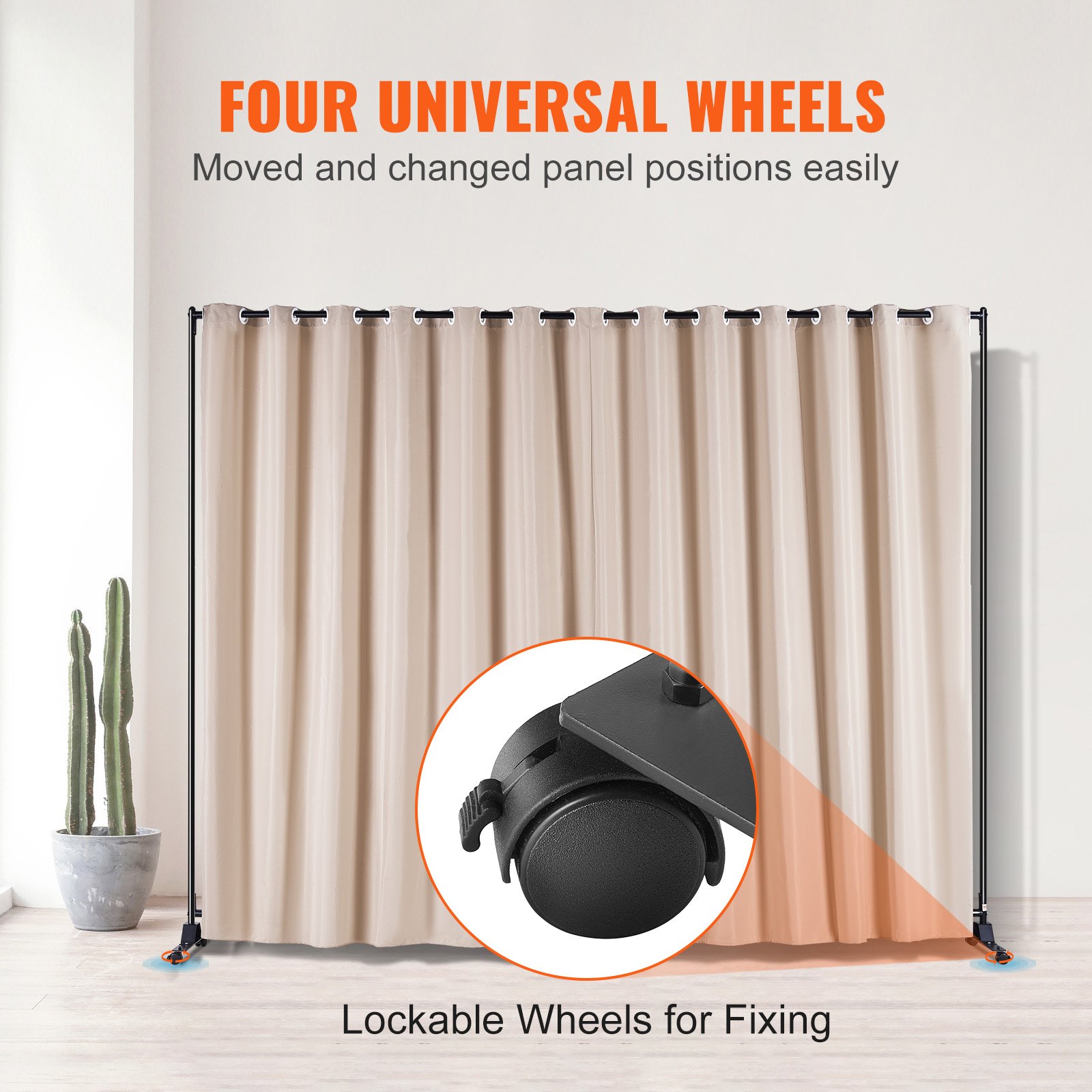 VEVOR Biombo Separador de 301 x 30 x 240,5 cm Separador de Ambientes de Poliéster con Soporte Móvil Pantalla de Privacidad con Ruedas para Oficina, Hospital, Dormitorio, Comedor, Estudio, Color Caqui