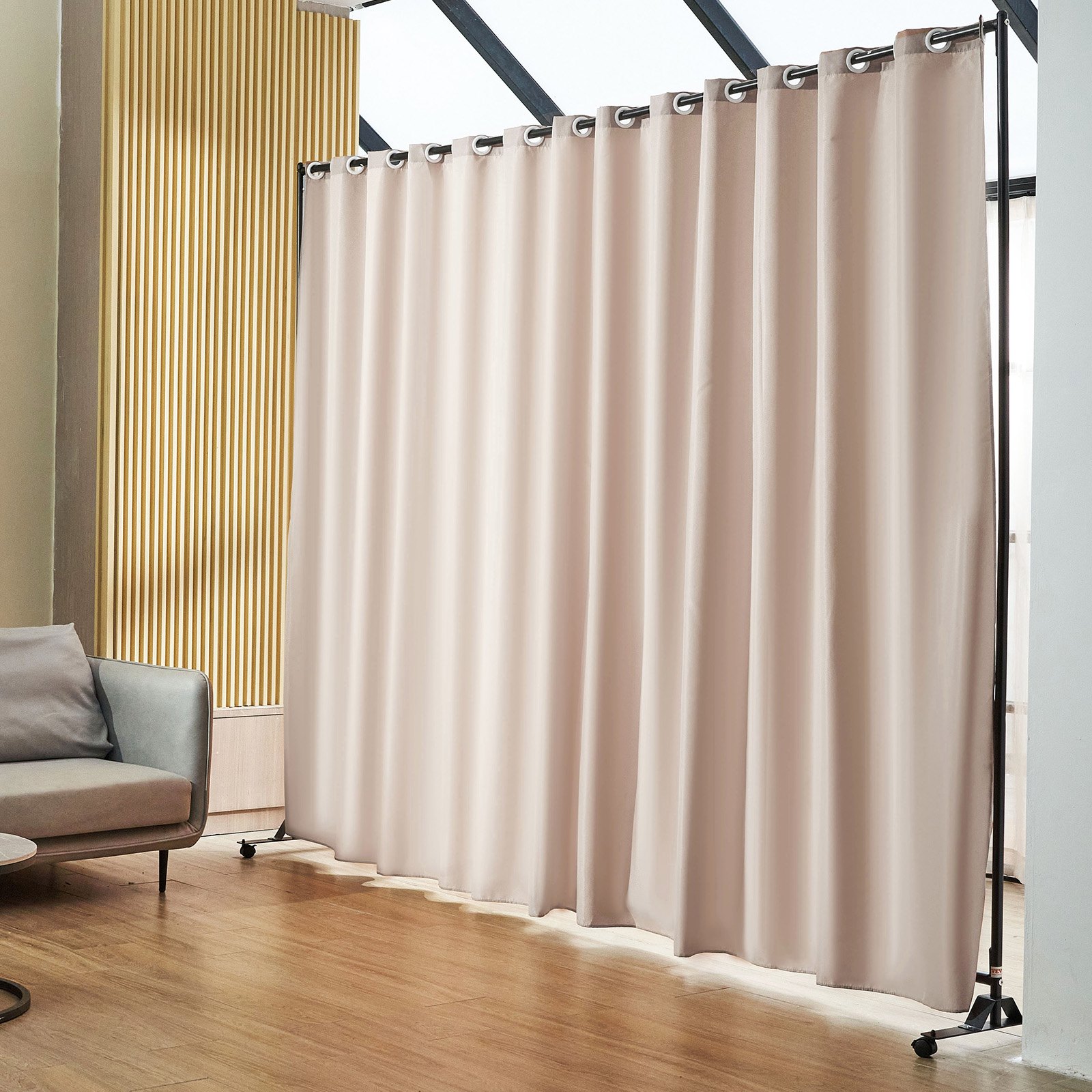 VEVOR Biombo Separador de 301 x 30 x 240,5 cm Separador de Ambientes de Poliéster con Soporte Móvil Pantalla de Privacidad con Ruedas para Oficina, Hospital, Dormitorio, Comedor, Estudio, Color Caqui