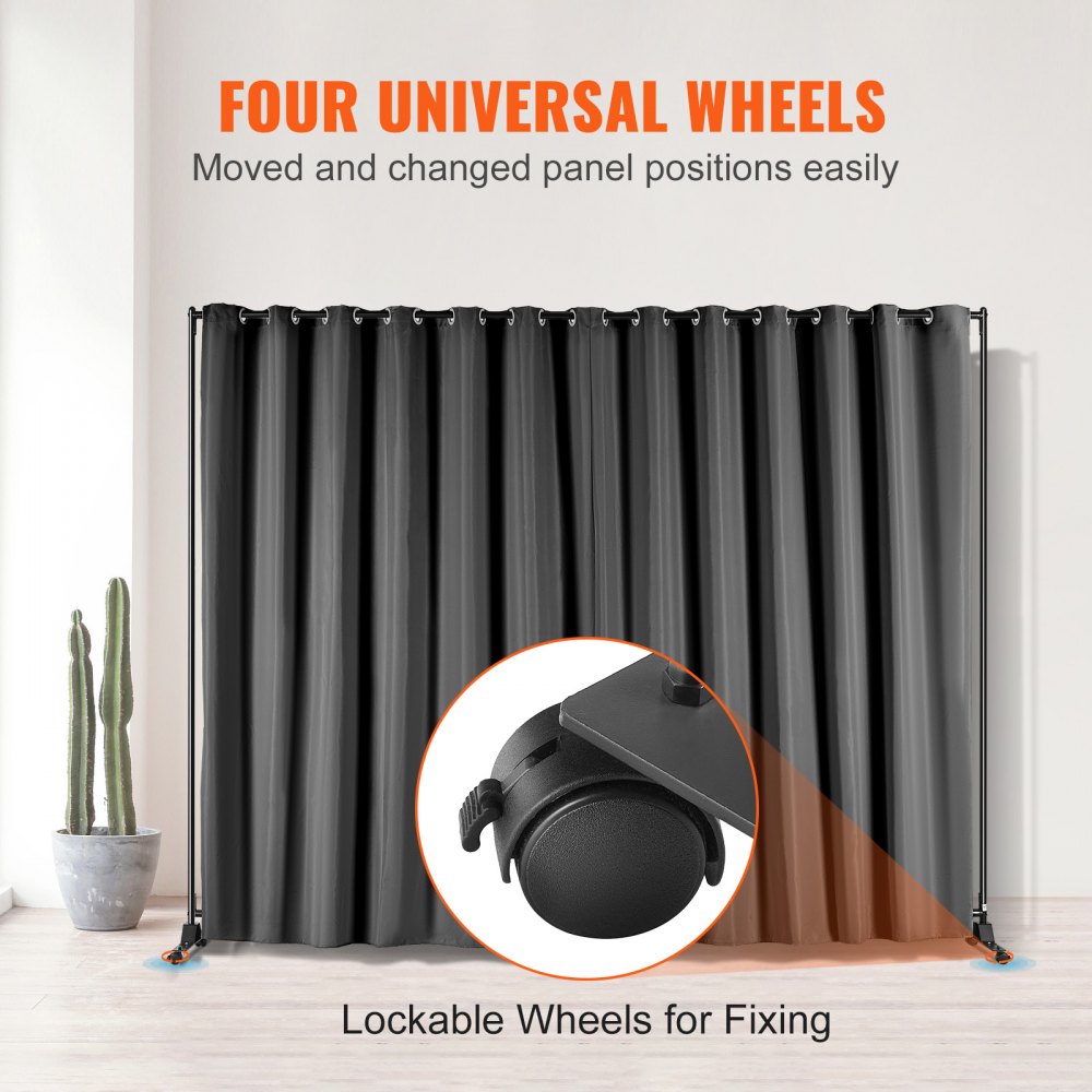 VEVOR Biombo Separador de 301 x 30 x 240,5 cm Separador de Ambientes de Poliéster con Soporte Móvil Pantalla de Privacidad con Ruedas para Oficina, Hospital, Dormitorio, Comedor, Estudio, Gris Claro