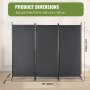 VEVOR Biombo Separador Plegable de 3 Paneles con Marco de Acero al Carbono y Tejido de Poliéster Separador de Ambientes de 226 x 51,5 x 185 cm para Oficina, Dormitorio, Comedor, Estudio, Gris Oscuro