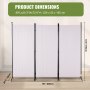 Biombo VEVOR, 89&quot; x 20,3&quot; x 72,8&quot;, marco negro con paneles blancos, dimensiones del producto mostradas.