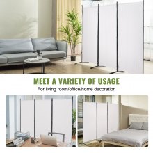 VEVOR Biombo Separador Plegable de 3 Paneles con Marco de Acero al Carbono y Tejido de Poliéster Separador de Ambientes de Privacidad 226x51,5x185 cm para Oficina, Dormitorio, Comedor, Estudio, Blanco